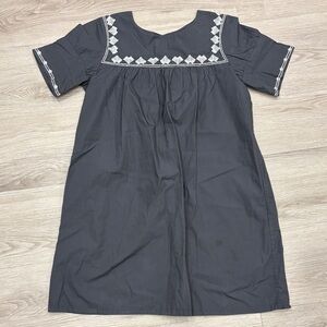 Bonpoint Black Dress with White Geometric Embroidery